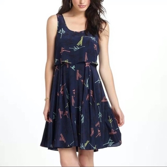 Anthropologie Sariah Flounce Top Dress, Silk, Navy Blue, size 0 - Picture 1 of 15